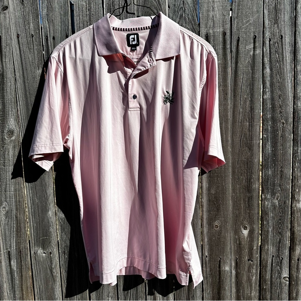 Footjoy Sz Large‎ Pink Golf Shirt Hawaiian Flower on Front